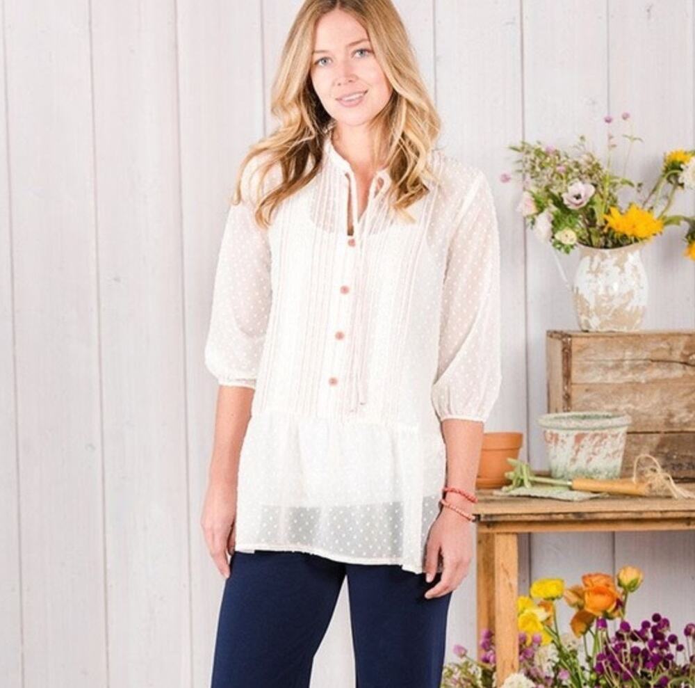 Matilda Jane‎ Tunic Top Women's Size Medium White Coral Light The Way Peasant